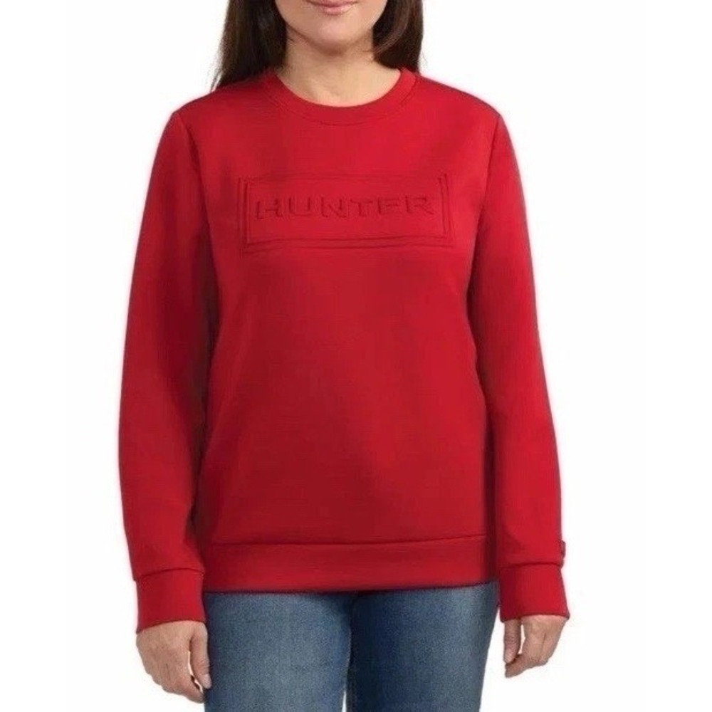 Hunter Pullover Sweatshirt Womens XL Red NWT Embossed Logo Long Sleeve Crew Neck
